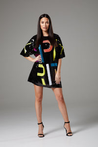 Black Sequin Oversized T-Shirt
