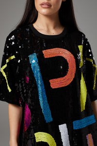 Black Sequin Oversized T-Shirt