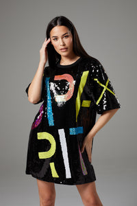 Black Sequin Oversized T-Shirt