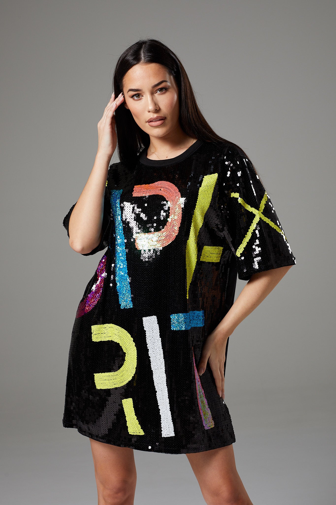 Black Sequin Oversized T-Shirt