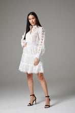 Load image into Gallery viewer, Long Sleeve White Dress with Fancy Lace
