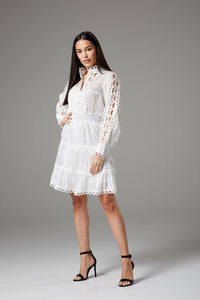 Long Sleeve White Dress with Fancy Lace