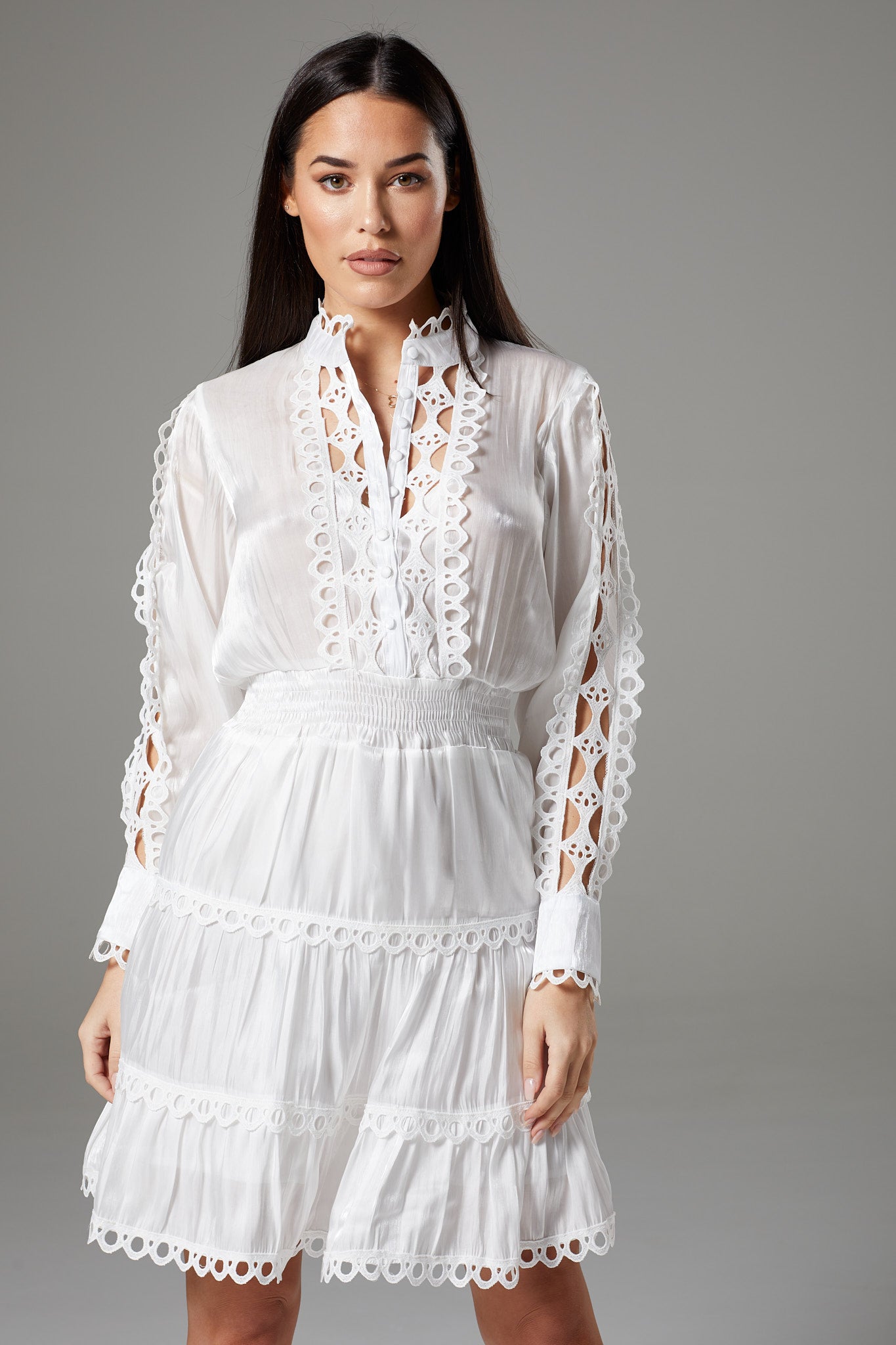 Long Sleeve White Dress with Fancy Lace