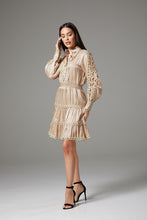 Load image into Gallery viewer, Long Sleeve Beige Dress with Fancy Lace
