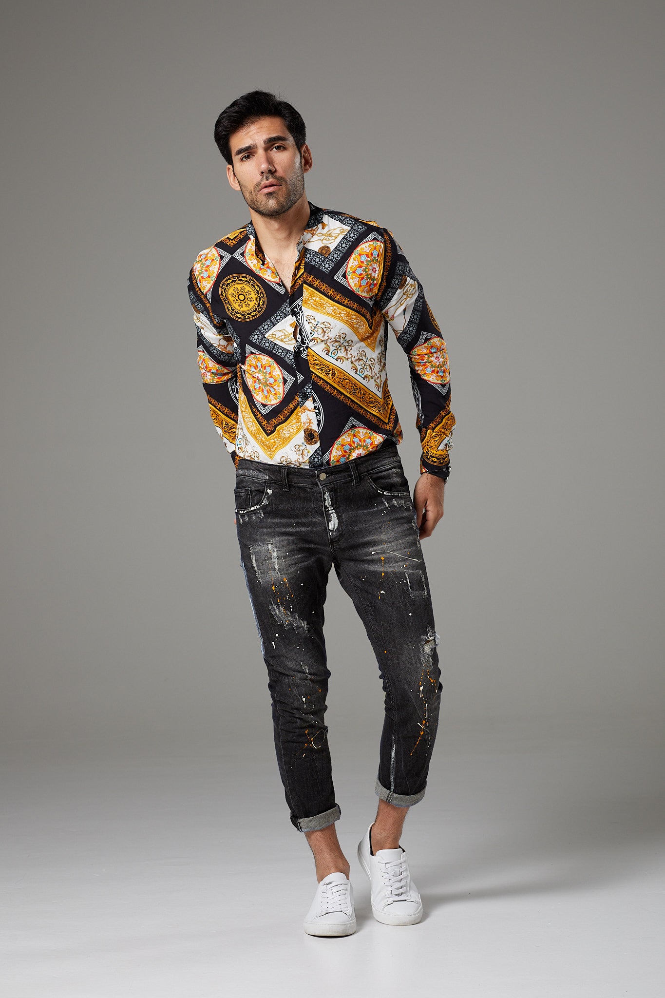 Italian Style Distressed Black Jeans
