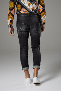 Italian Style Distressed Black Jeans