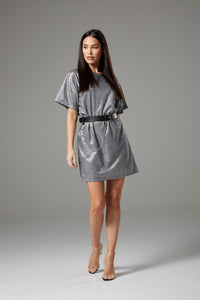 Sparkly Silver Oversized Dress with Belt
