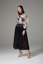 Load image into Gallery viewer, Sheer Black &amp; White Flower Pattern Wide Sleeve Blouse
