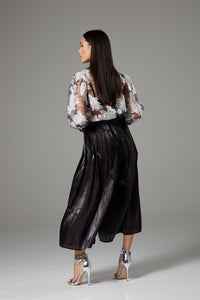 Shiny Black Wide Leg Cropped Culottes