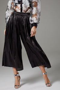 Shiny Black Wide Leg Cropped Culottes