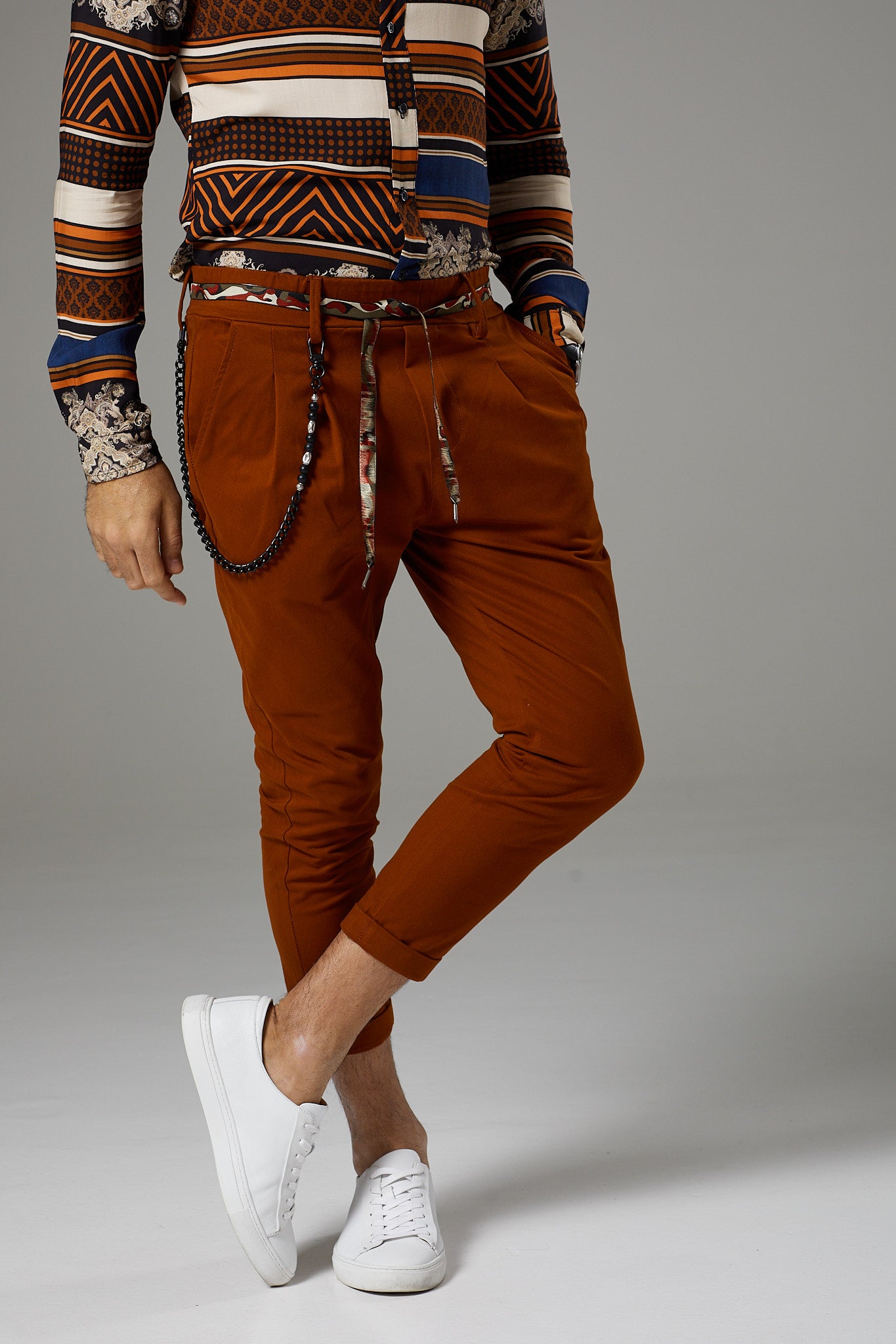 Premium Italian Style Rust Chinos with Tie Belt