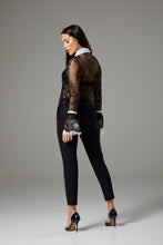 Load image into Gallery viewer, Black &amp; White Lace Flare Sleeve Romantic Blouse
