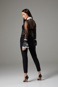 Black & White Lace Flare Sleeve Romantic Blouse