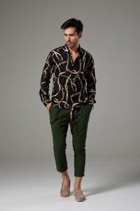 Premium Black Fantasy Shirt Straps and Chains Pattern