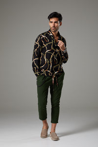 Premium Black Fantasy Shirt Straps and Chains Pattern