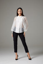 Load image into Gallery viewer, White Lace Batwing Sleeve Blouse with Collar
