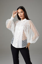 Load image into Gallery viewer, White Lace Batwing Sleeve Blouse with Collar
