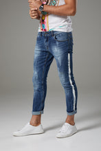 Load image into Gallery viewer, Italian Style Distressed Blue Jeans with White Paint Accents
