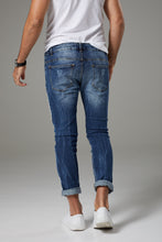 Load image into Gallery viewer, Italian Style Distressed Blue Jeans with White Paint Accents
