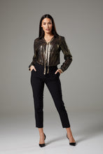 Load image into Gallery viewer, Long Sleeve Sparkly Gold Blouse with Ribbon
