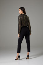 Load image into Gallery viewer, Long Sleeve Sparkly Gold Blouse with Ribbon
