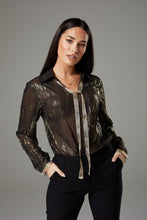 Load image into Gallery viewer, Long Sleeve Sparkly Gold Blouse with Ribbon
