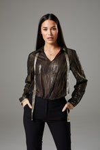 Load image into Gallery viewer, Long Sleeve Sparkly Gold Blouse with Ribbon
