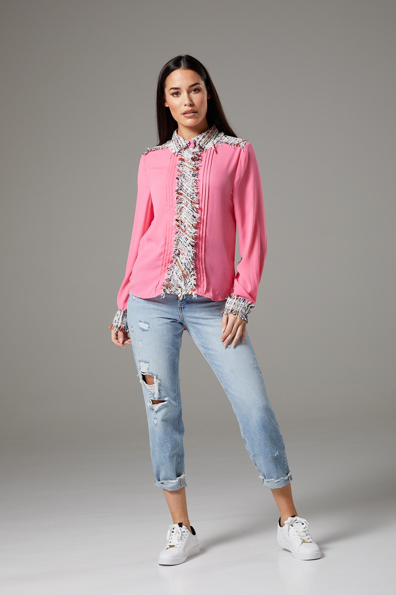 Pink Shirt with Rugged Fabric Accents