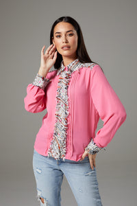 Pink Shirt with Rugged Fabric Accents