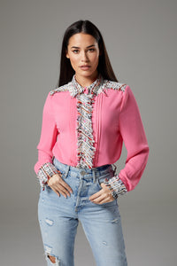 Pink Shirt with Rugged Fabric Accents