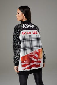 Oversized Sequin Sleeve Graphic Fashion Jacket
