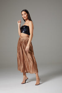 Shiny Beige Wide Leg Cropped Culottes
